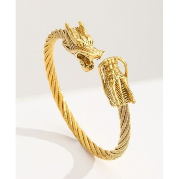 Dragon Open Cuff Bracelet Unisex Gold Stainless Steel - Picture 1 of 5